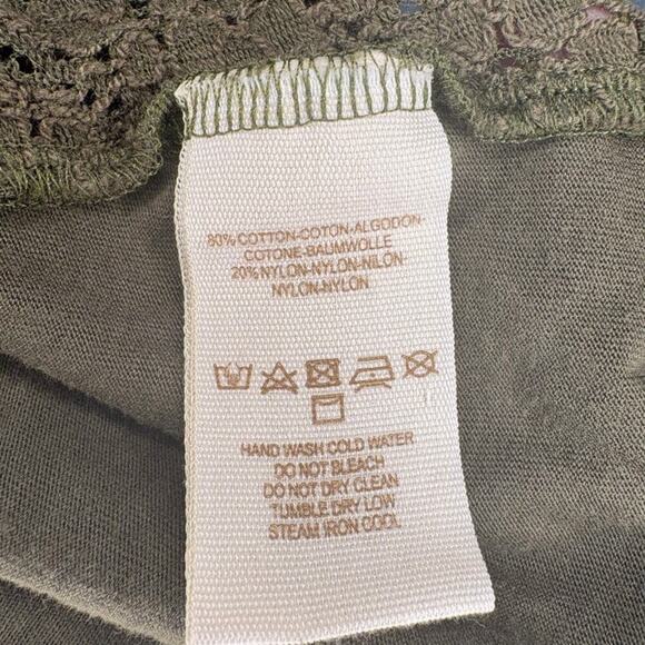 Free People Olive Green Crochet Sheer Boho Hippie Embroidered Top Sz S - Picture 5 of 5